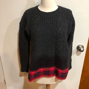 Madewell Wintermix Cable Sweater Gray Red Plaid